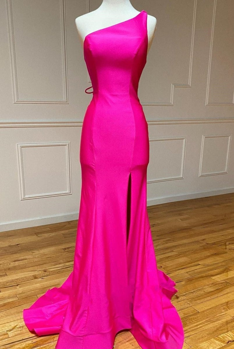 Pink Mermaid One Shoulder Long Prom Dress - KissProm