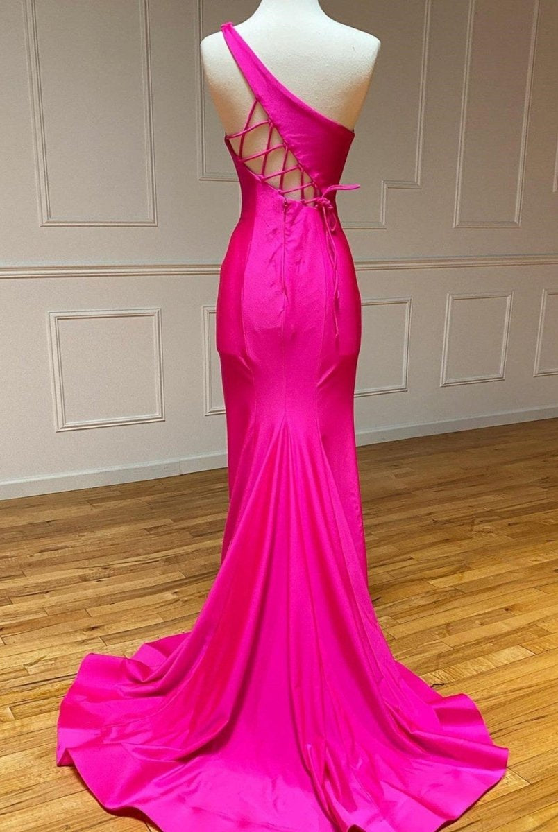 Pink Mermaid One Shoulder Long Prom Dress - KissProm