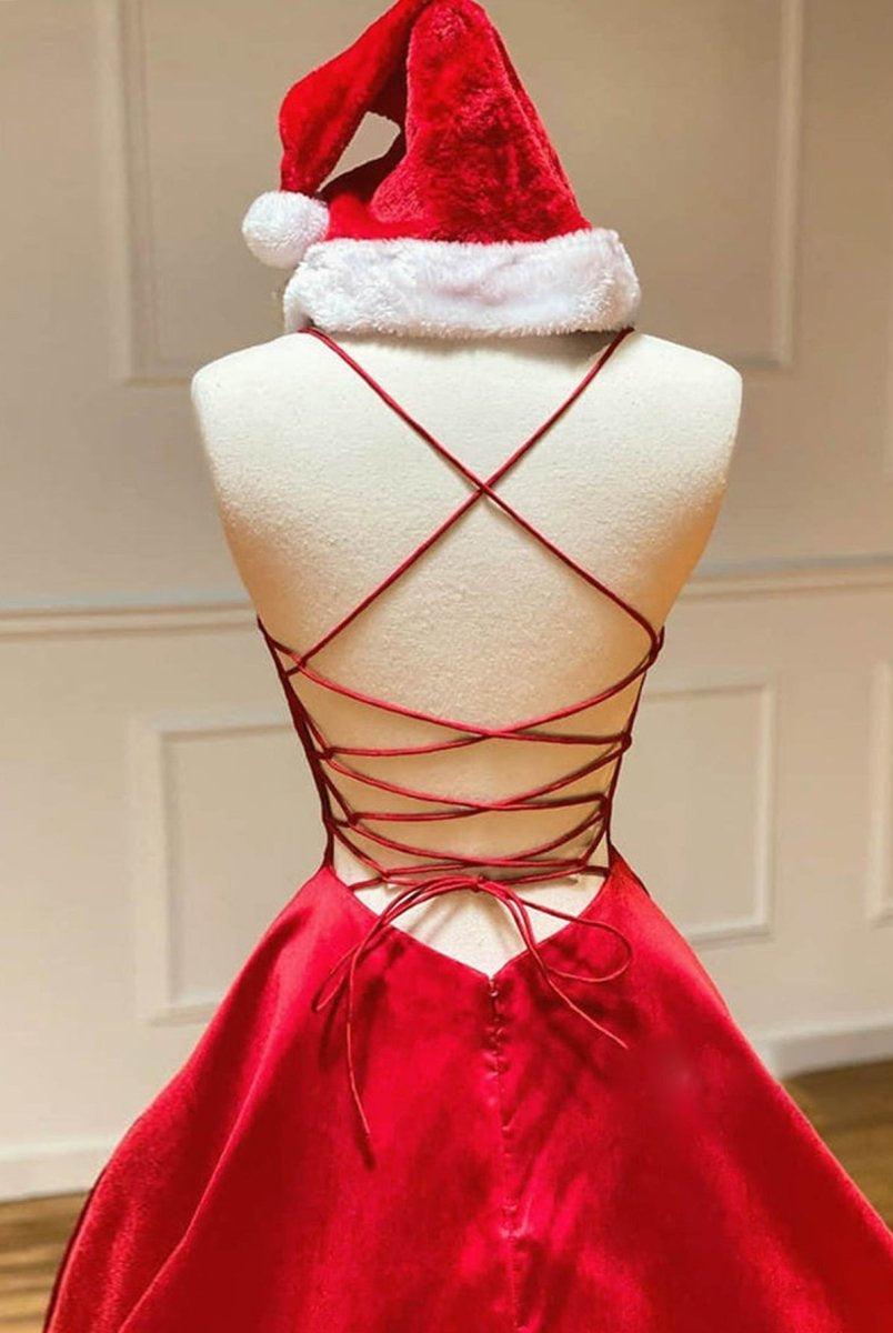 Royal Blue Satin A Line V Neck Long Prom Dress - KissProm