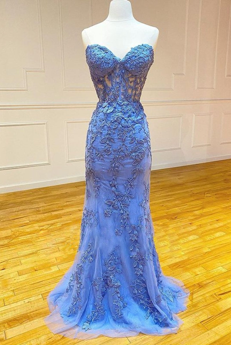 Evie |Mermaid Strapless Lace Prom Dress With Appliques