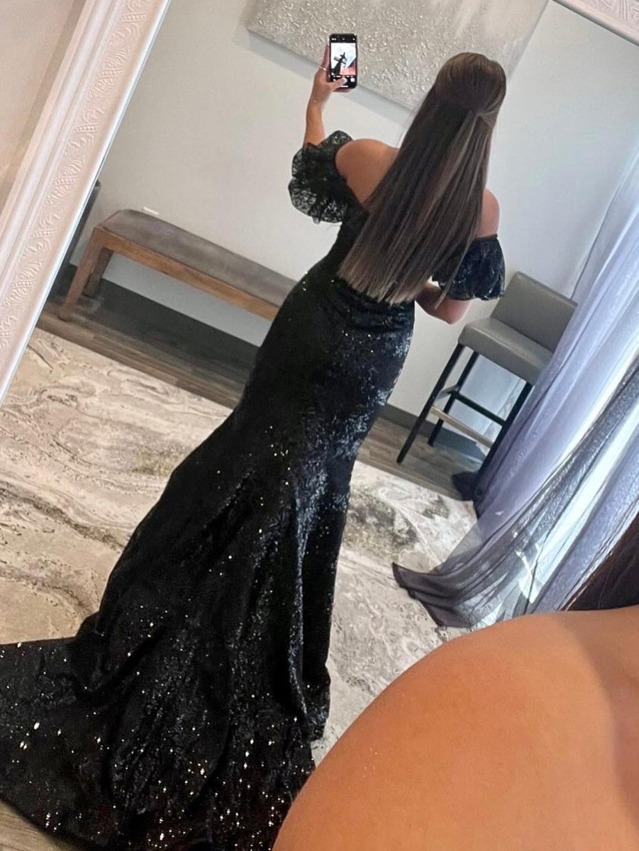 Black Strapless Sequins Long Mermaid Prom Dress - KissProm