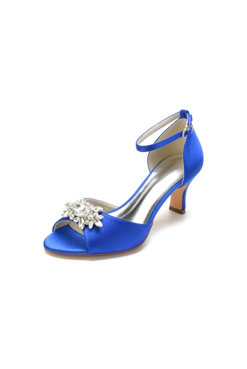 Royal Blue Satin Pump with Crystal Flower Accent - KissProm