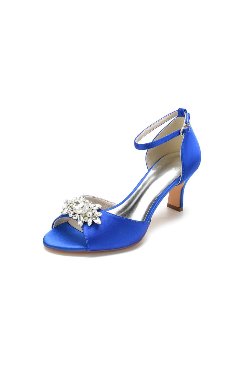 Royal Blue Satin Pump with Crystal Flower Accent - KissProm