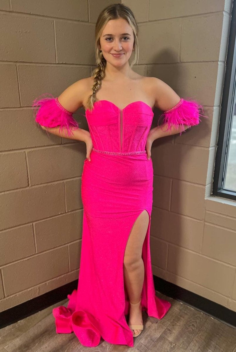 Iliana | Pink Mermaid Strapless Tight Long Prom Dress With Slit - KissProm