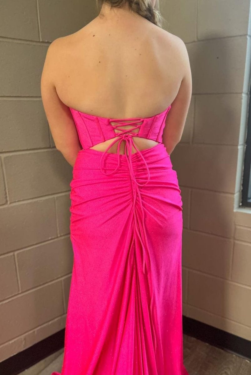 Iliana | Pink Mermaid Strapless Tight Long Prom Dress With Slit - KissProm