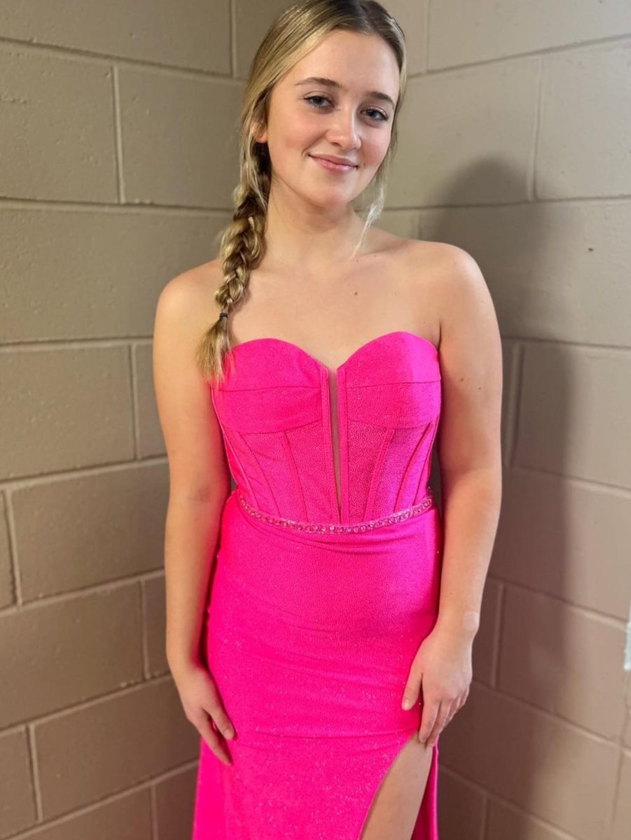 Iliana | Pink Mermaid Strapless Tight Long Prom Dress With Slit - KissProm