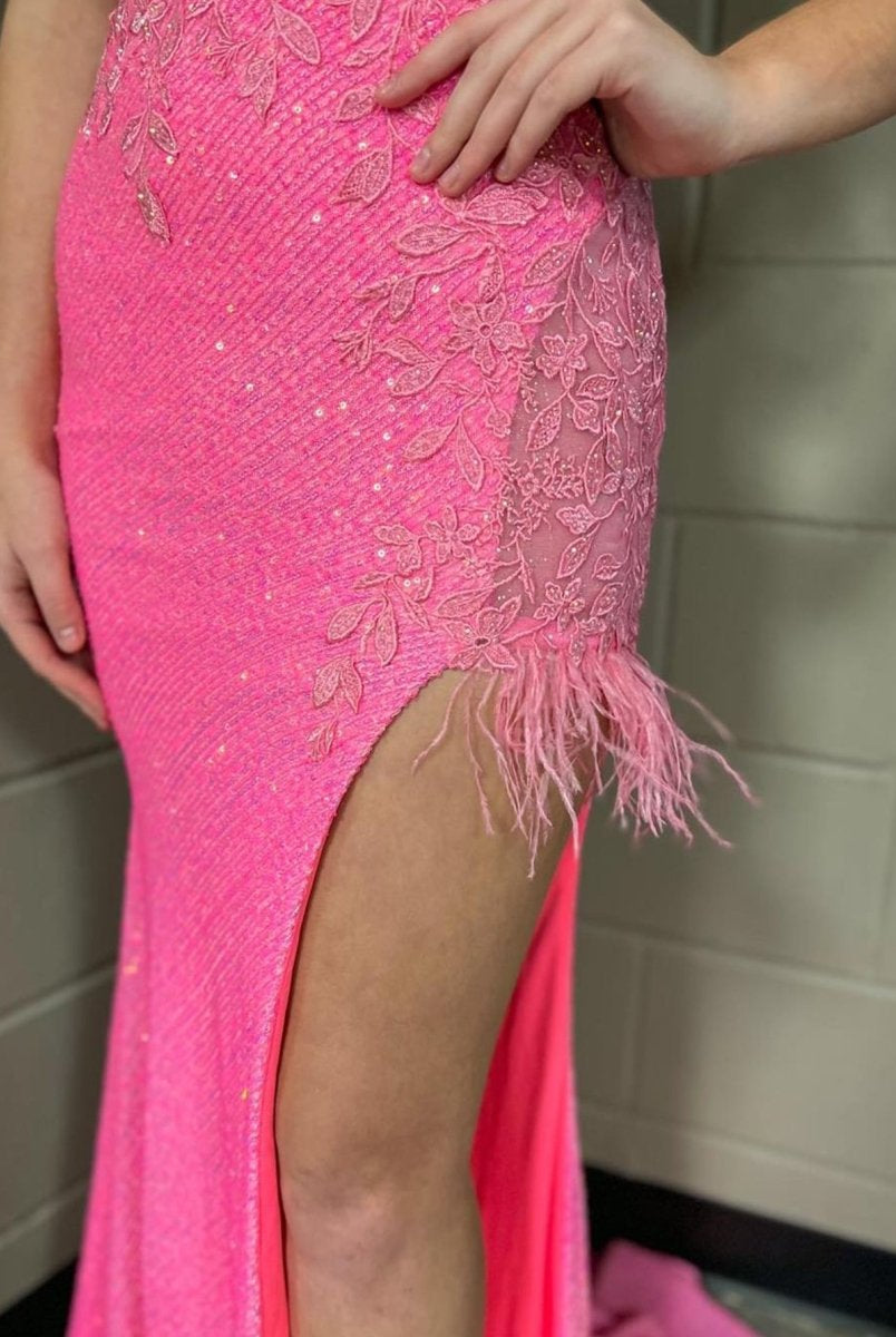 Arlette | Pink Mermaid V Neck Backless Tight Long Prom Dress With Slit - KissProm