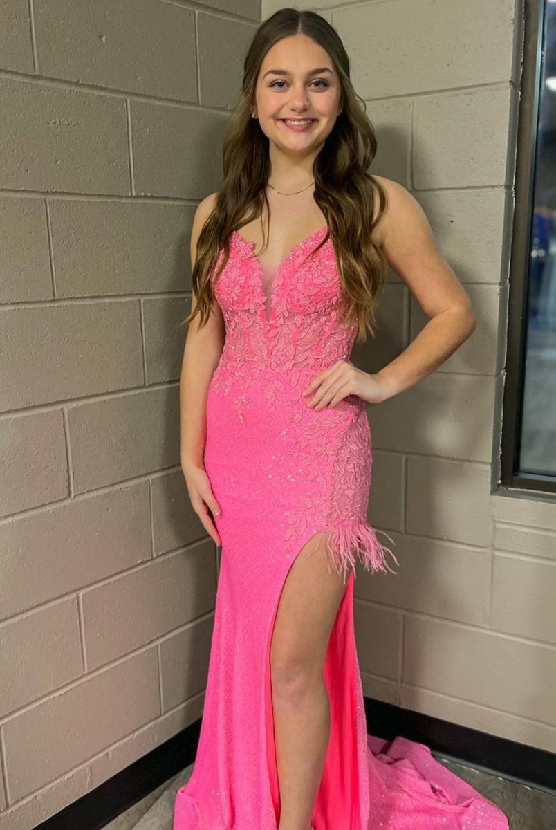 Arlette | Pink Mermaid V Neck Backless Tight Long Prom Dress With Slit - KissProm