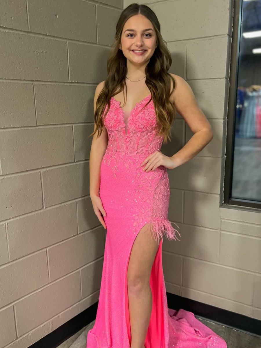 Arlette | Pink Mermaid V Neck Backless Tight Long Prom Dress With Slit - KissProm