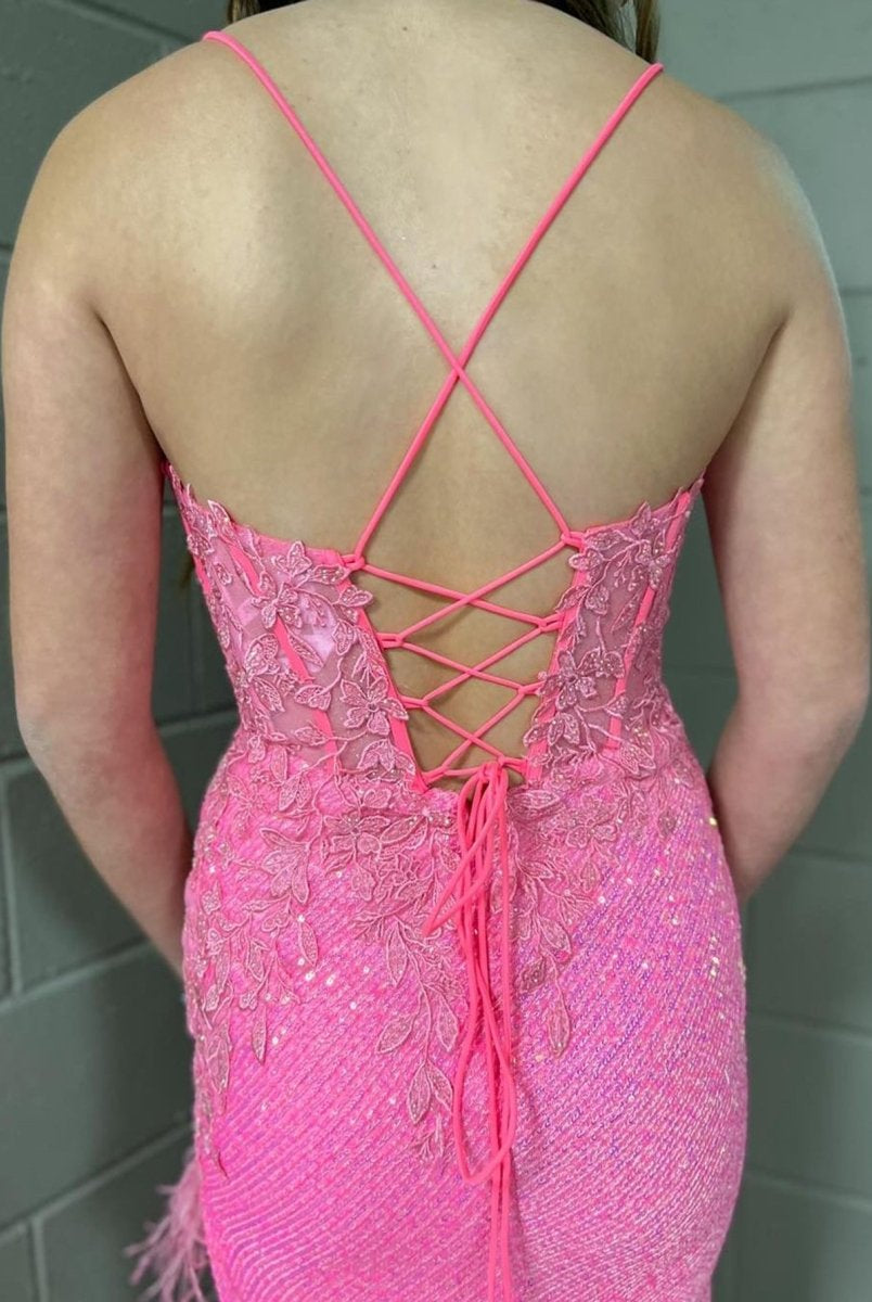 Arlette | Pink Mermaid V Neck Backless Tight Long Prom Dress With Slit - KissProm