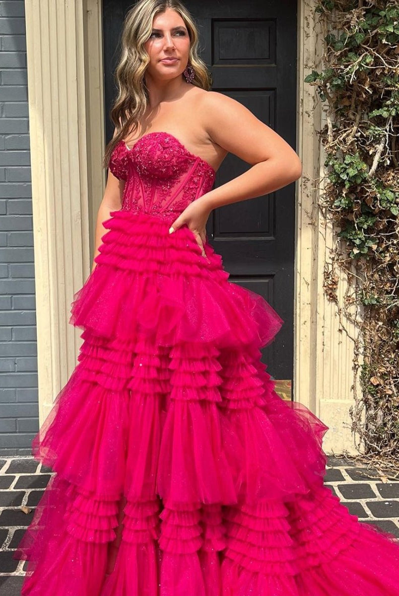 Adelyn |A-Line Sweetheart Tiered Long Tulle Prom Dress