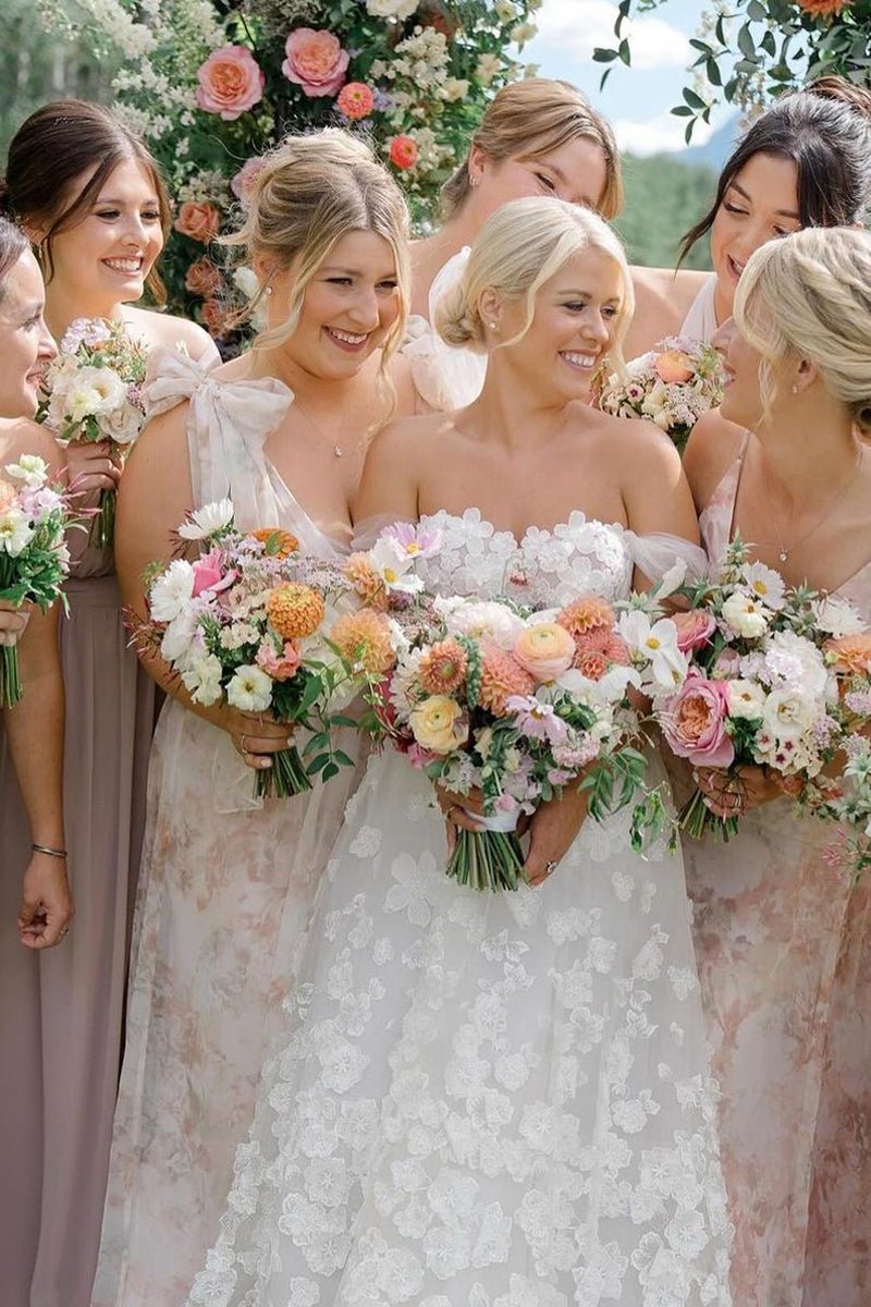 Attractive A - Line Off the Shoulder Tulle Wedding Dresses - KissProm