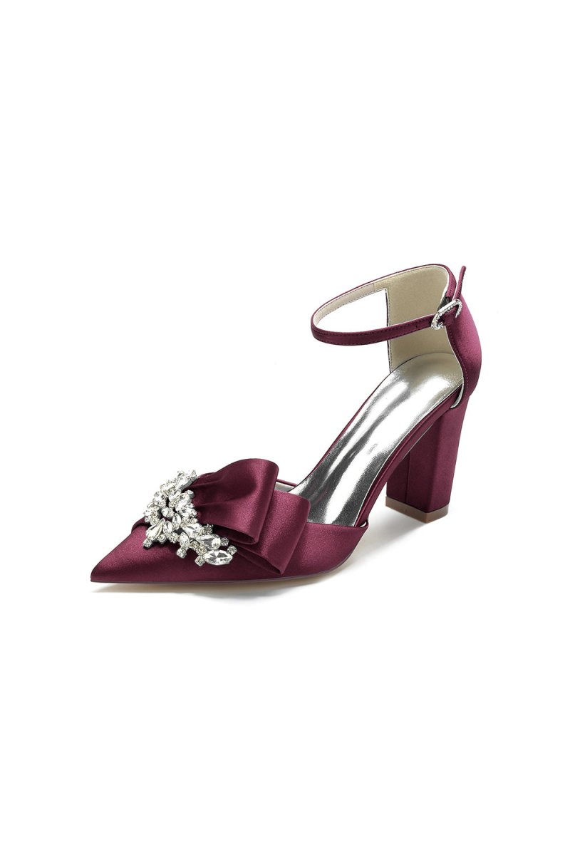 White Satin Heels Featuring a Large Decorative Bow and Metallic Heel - KissProm