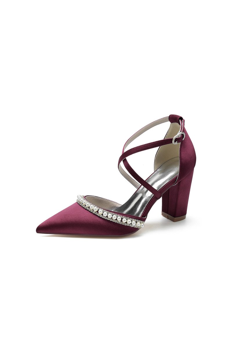 Champagne Satin Pump with Pearl and Metal Accents - KissProm