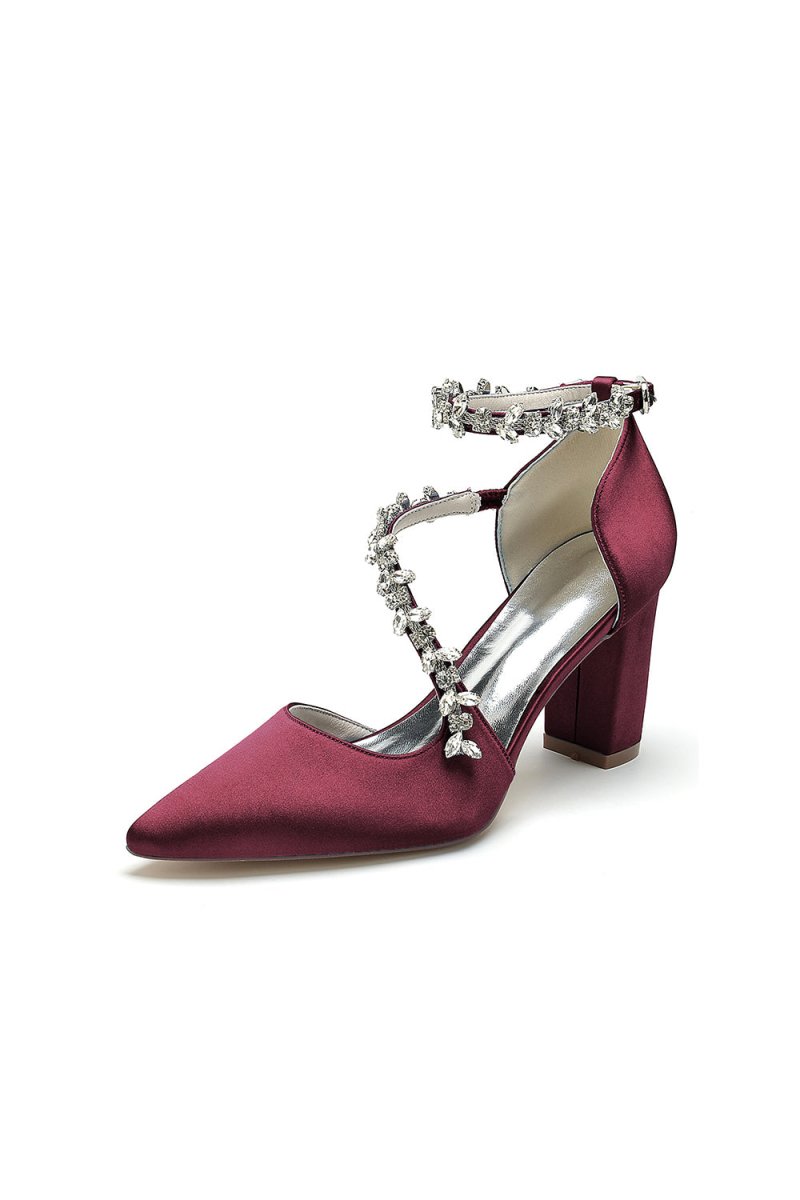 White Satin Pump with Silver Chain Accent - KissProm