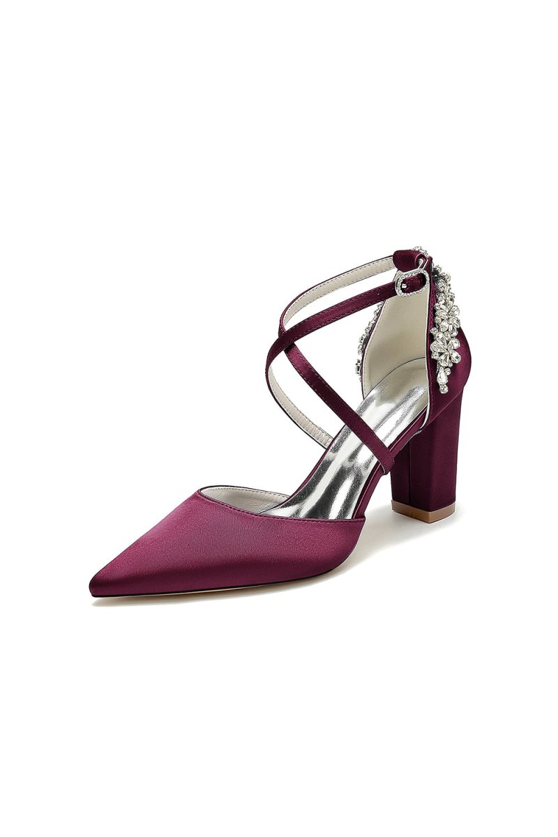 White Satin Pump with Cross - Strap and Metal Accent - KissProm