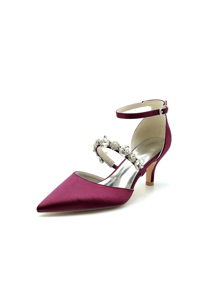 Pointed Toe Rhinestone Ankle Straps High Heels - KissProm