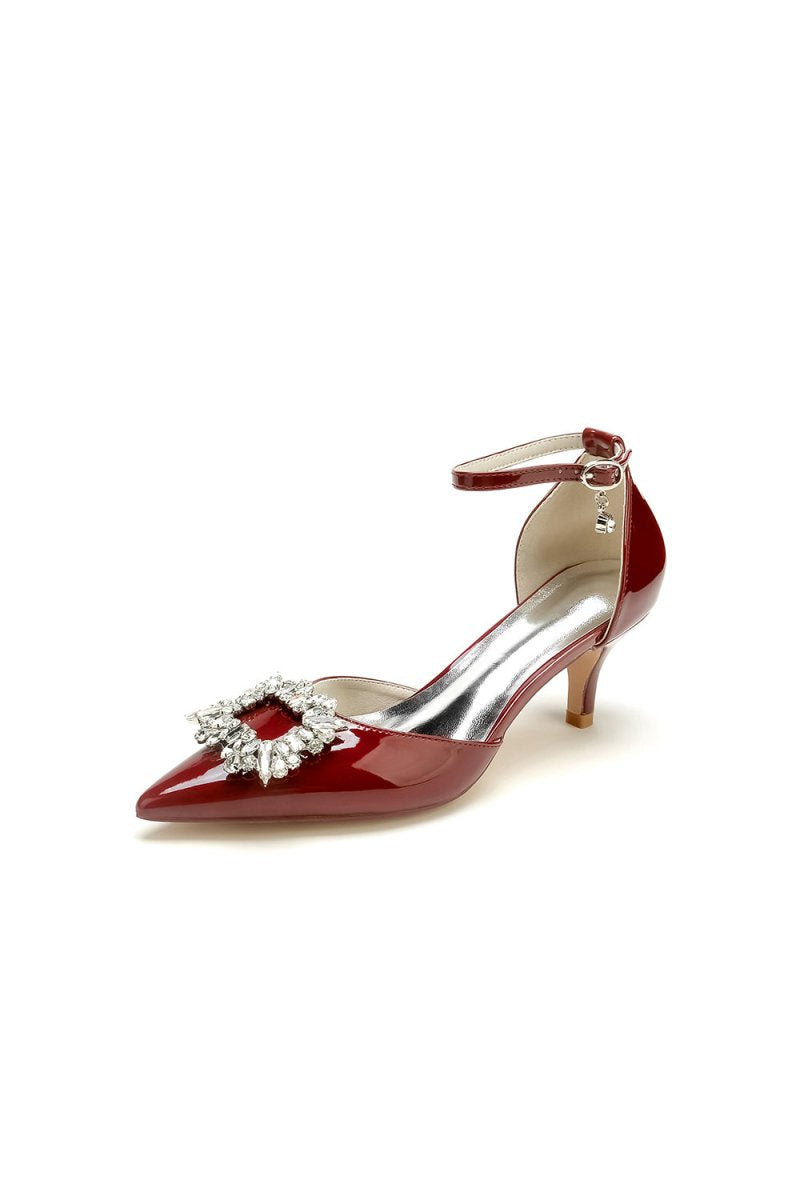 Chic Pointed - Toe Black High Heels with Silver Metal Strap and Crystal Embellishment - KissProm