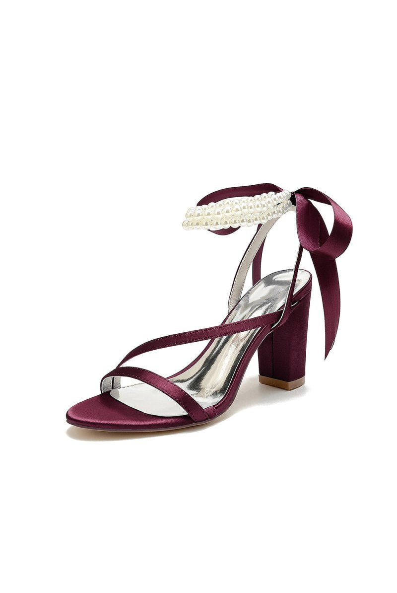 Pearl Open Toe Ankle Strap High Heels - KissProm