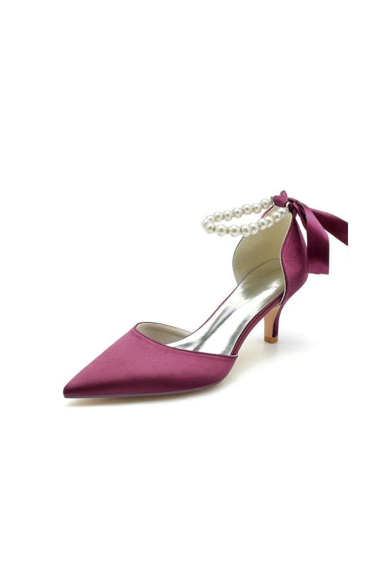 Pointed Toe Ribbons Faux Pearl Pumps - KissProm