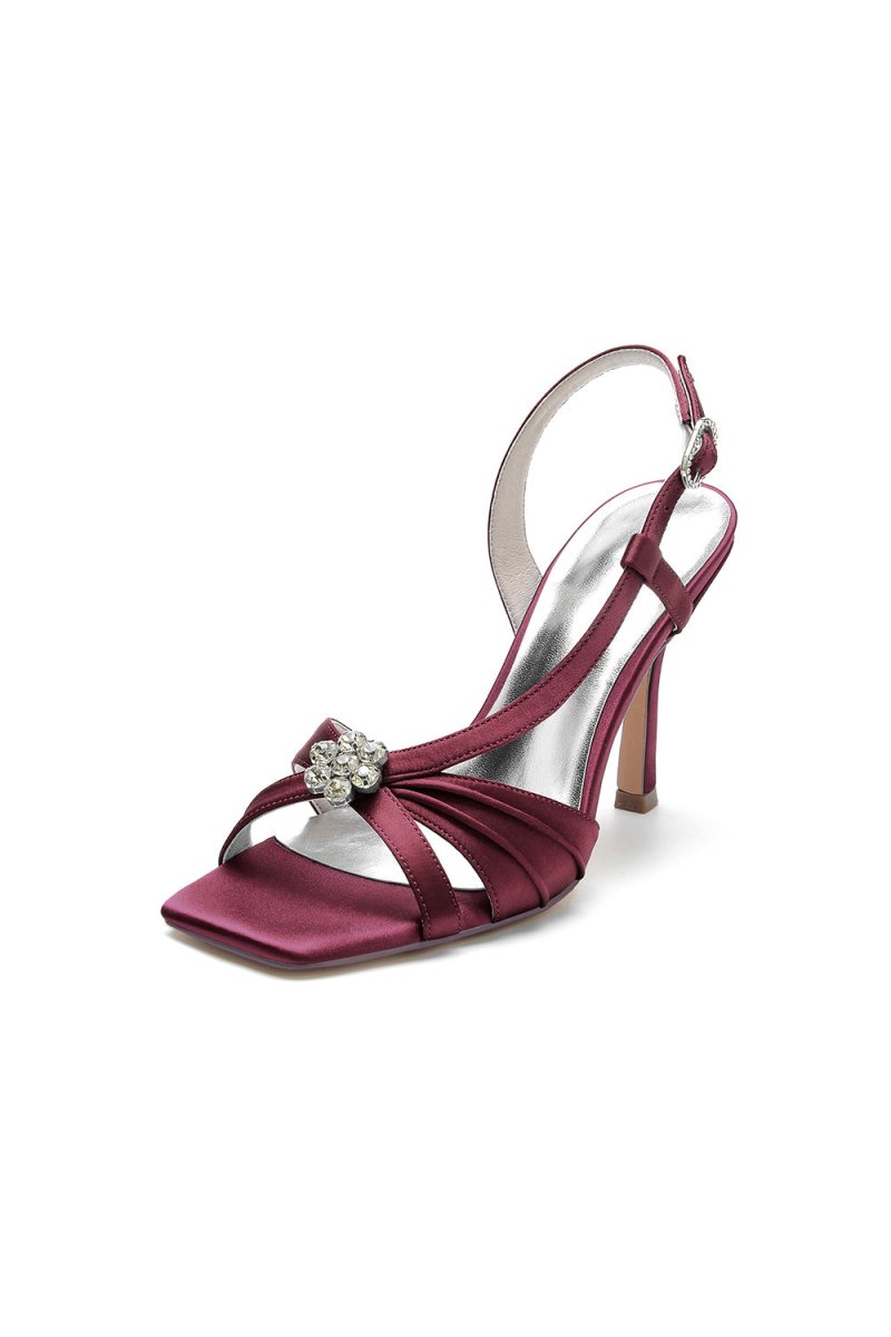 Elegant Blue Satin Stiletto Heels with Crystal Embellishment - KissProm