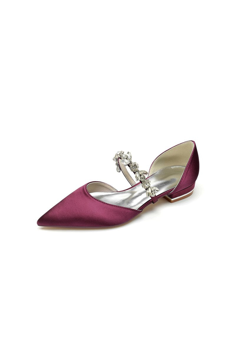 Rhinestone Pointed Toe Low Heels - KissProm