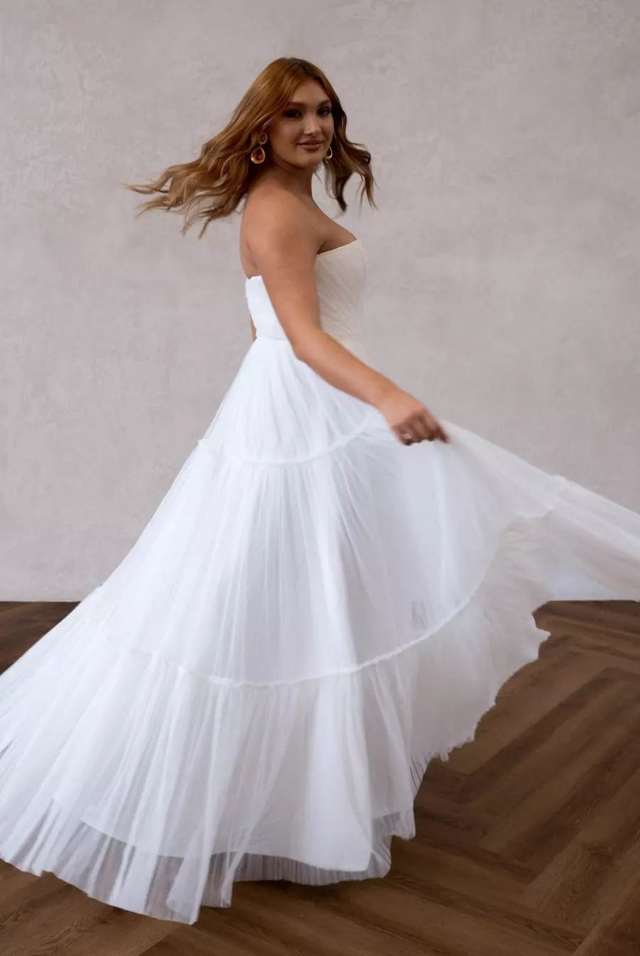 A Line V Neck Chiffon Long Wedding Dresses with Sweep Train