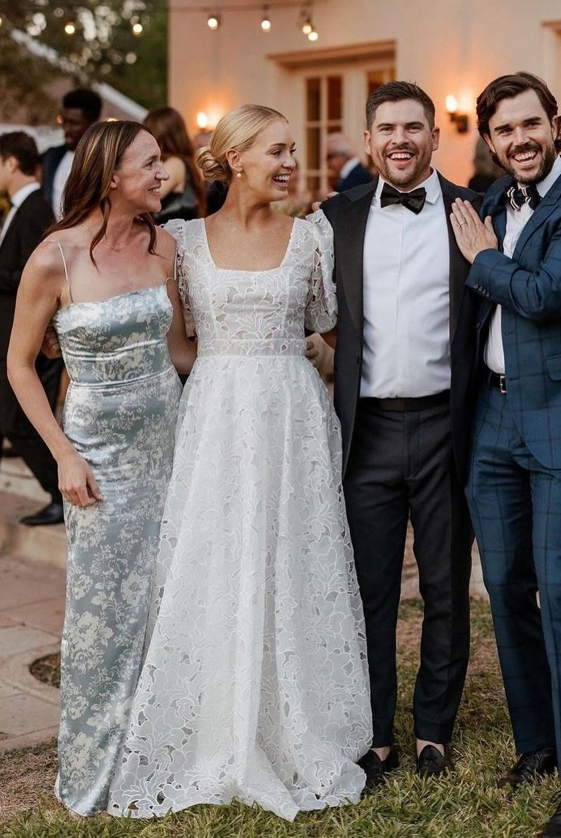 A-Line Square Neck Vintage Lace Wedding Dresses – Wedding Dresses by KissProm | Available at KissProm