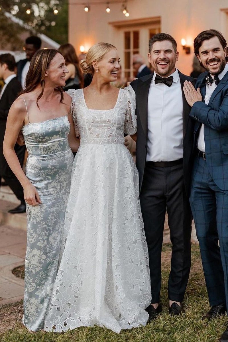 A-Line Square Neck Vintage Lace Wedding Dresses – Wedding Dresses by KissProm | Available at KissProm