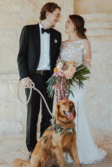 Bohemian Mermaid Bateau Chiffon Wedding Dress with Appliques and Split Front