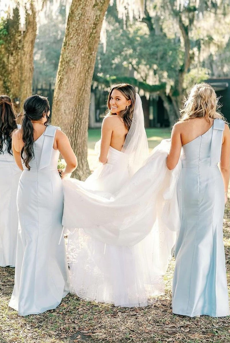 Elegant A-Line Strapless Satin Wedding Dresses