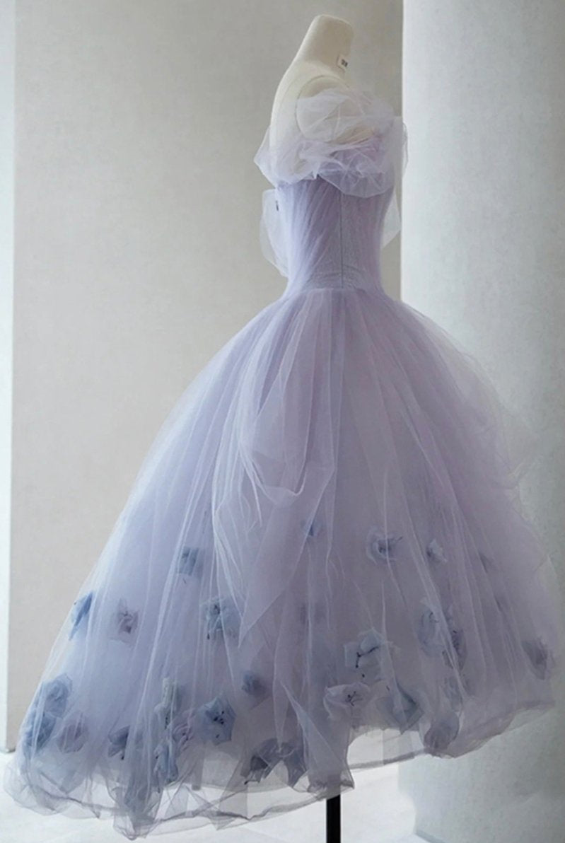 Kenna | Purple Tulle Short A-Line Prom Dress Cute Off the Shoulder Party Dress
