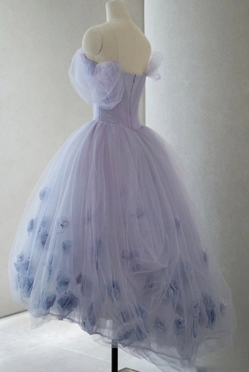 Kenna | Purple Tulle Short A-Line Prom Dress Cute Off the Shoulder Party Dress