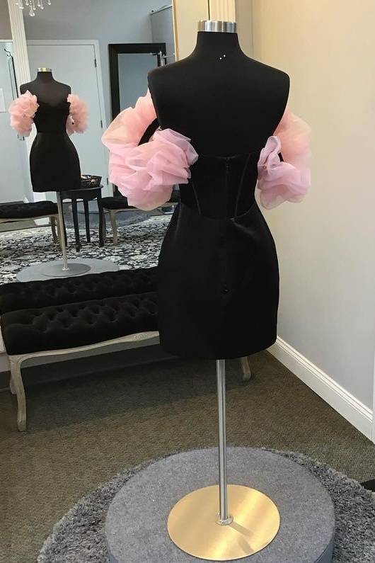 Black Off the Shoulder Velvet Tight Homecoming Dress - KissProm