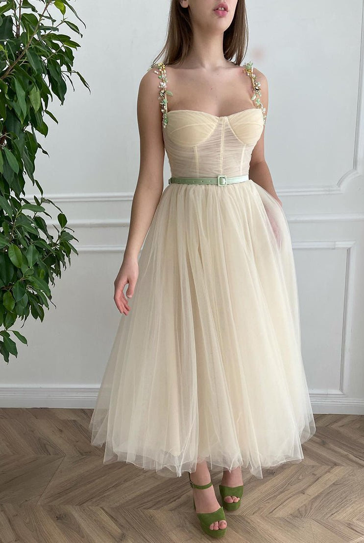 Ally | Apricot Homecoming Dress with Beading - KissProm