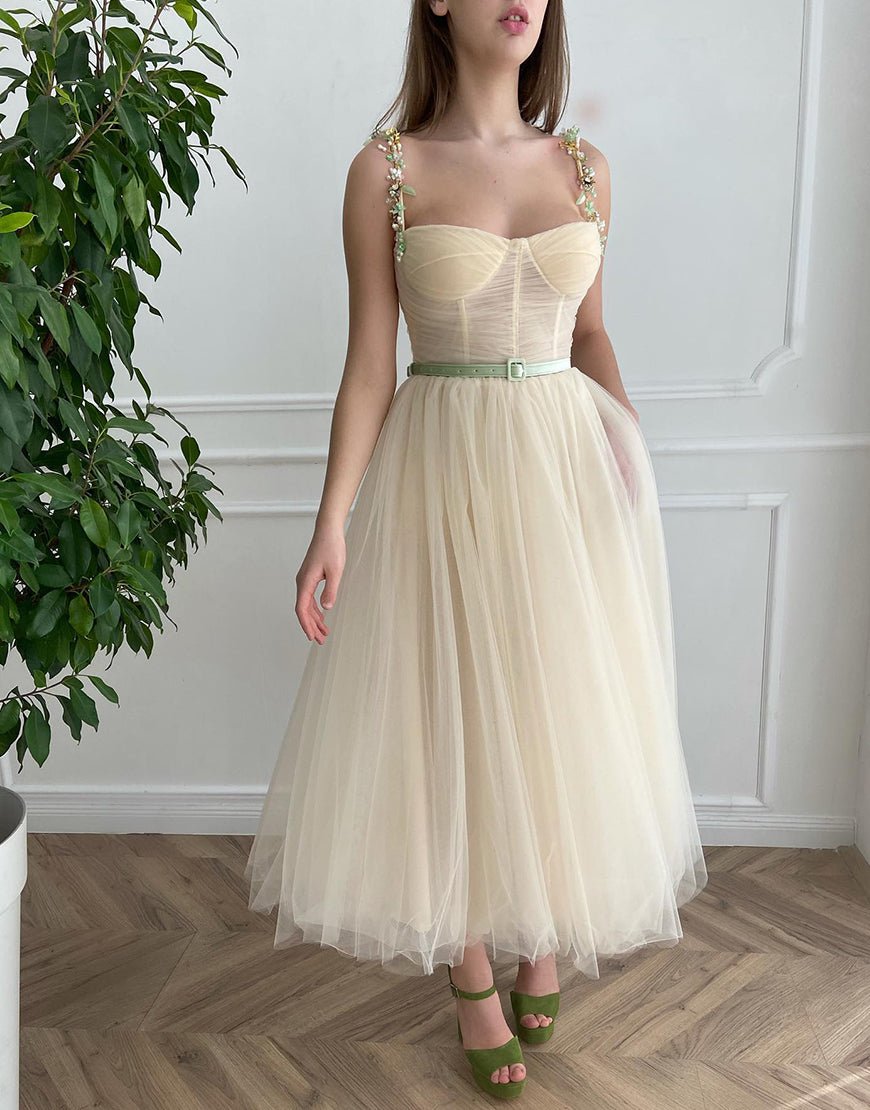 Ally | Apricot Homecoming Dress with Beading - KissProm