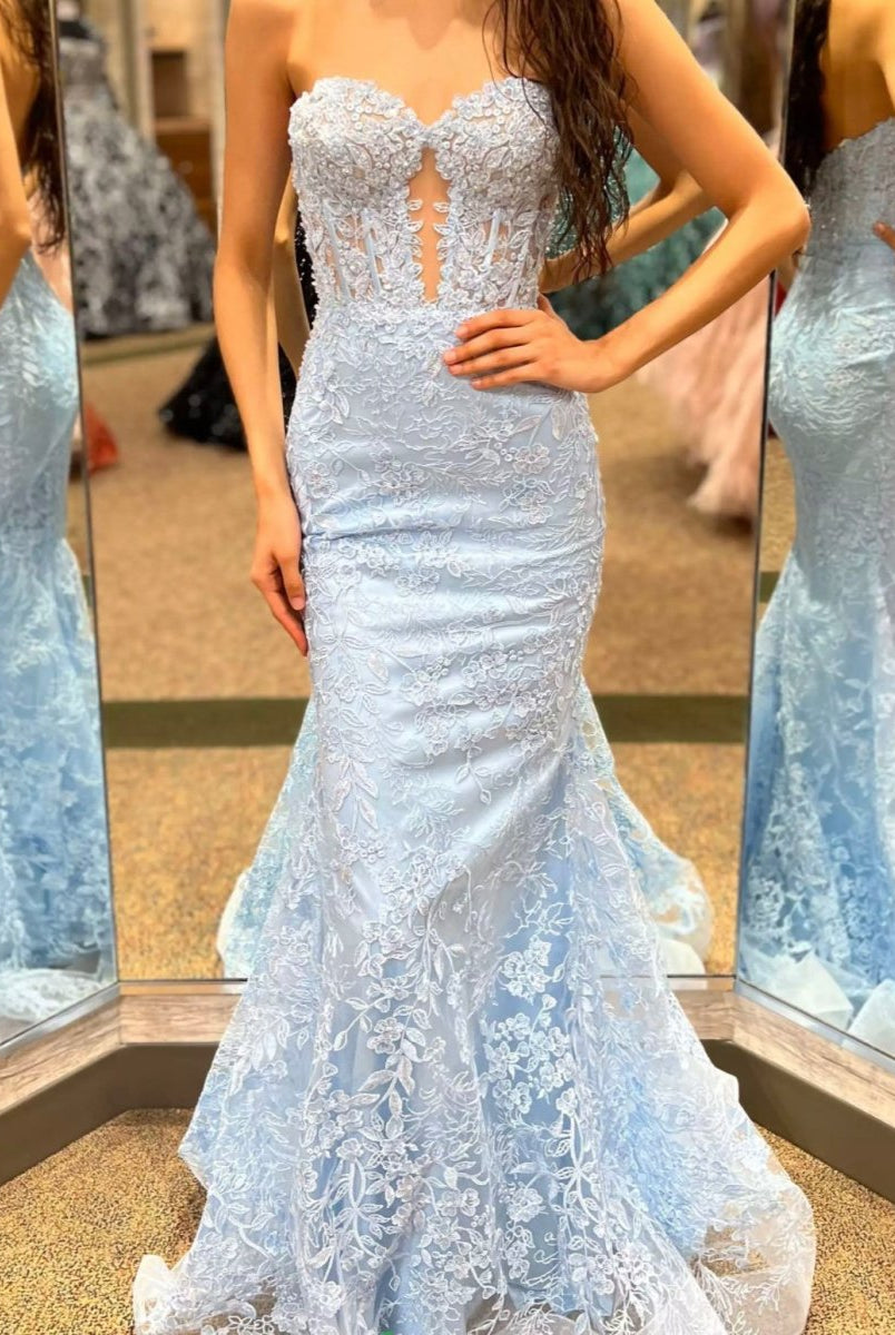 Terry | Black Sweetheart Lace Appliques Mermaid Long Prom Dresses