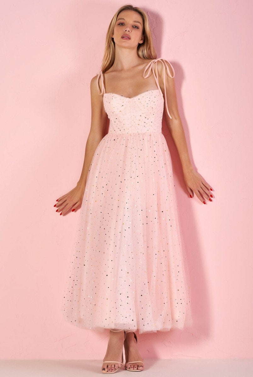 Sweetheart Neckline Starlit Cloar Maxi Length Tulle Prom Dress