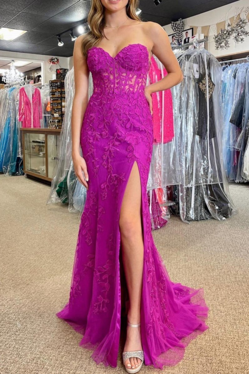 Nyomi |Mermaid Strapless Corset Lace Prom Dress with Slit