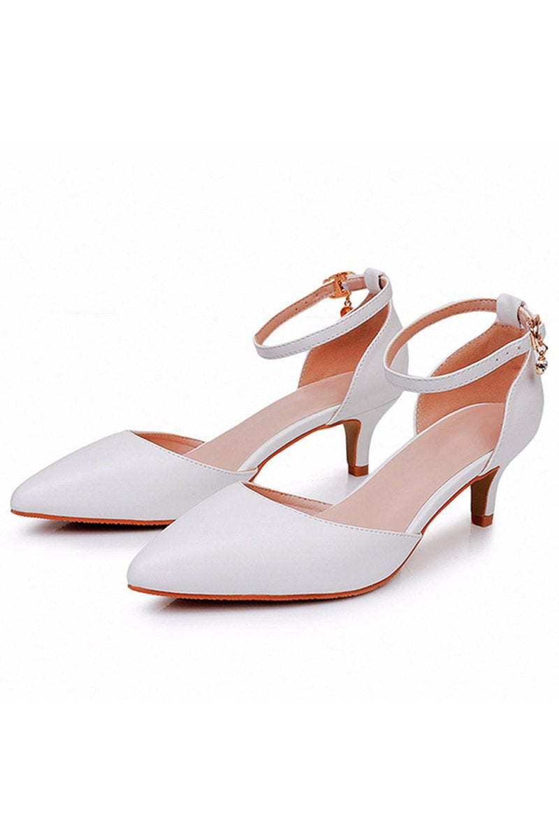Mid Heel Matte Pointed Toe PU Wedding Shoes - KissProm