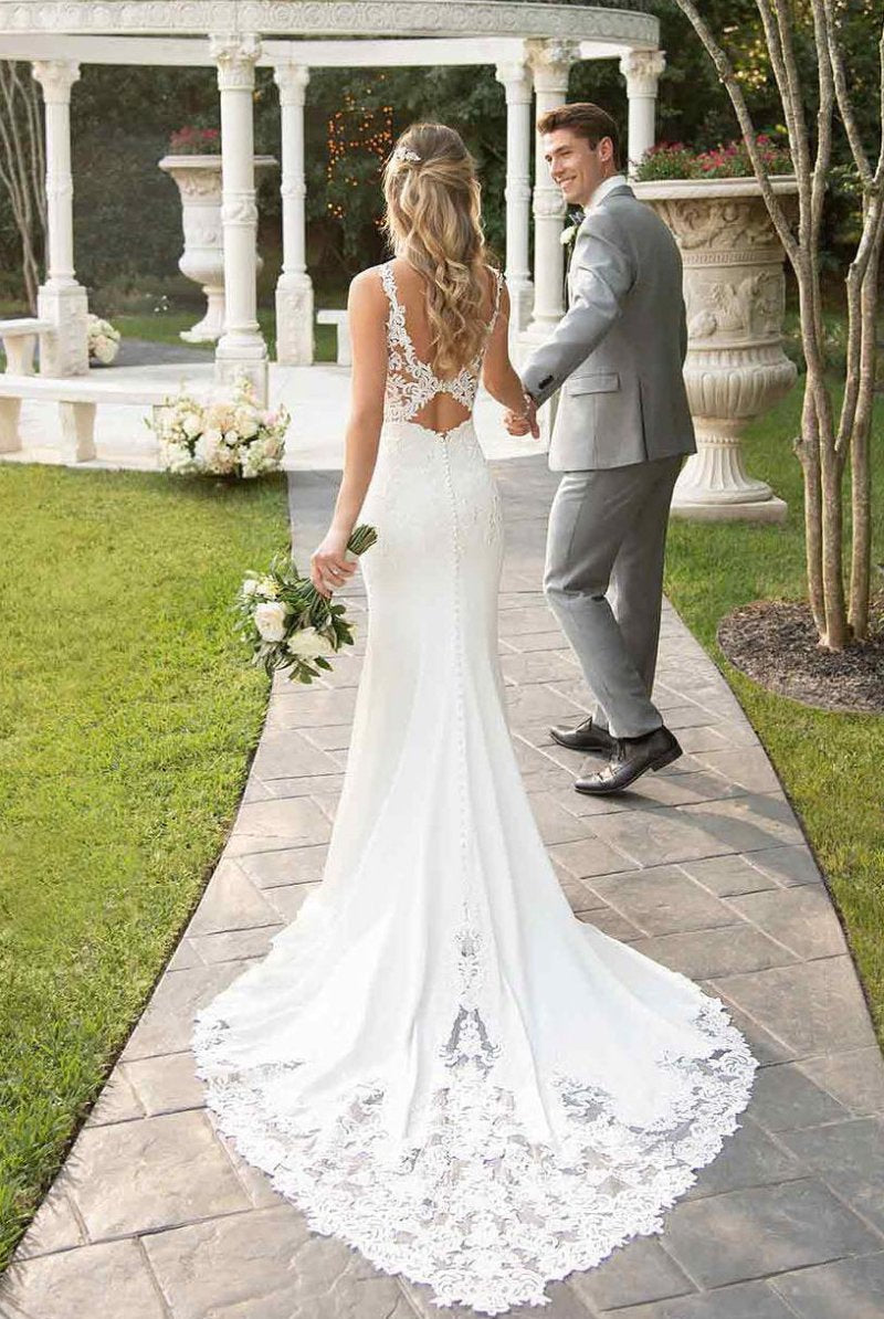 Karina | Lace Straps Sweep Train Mermaid White Wedding Dress