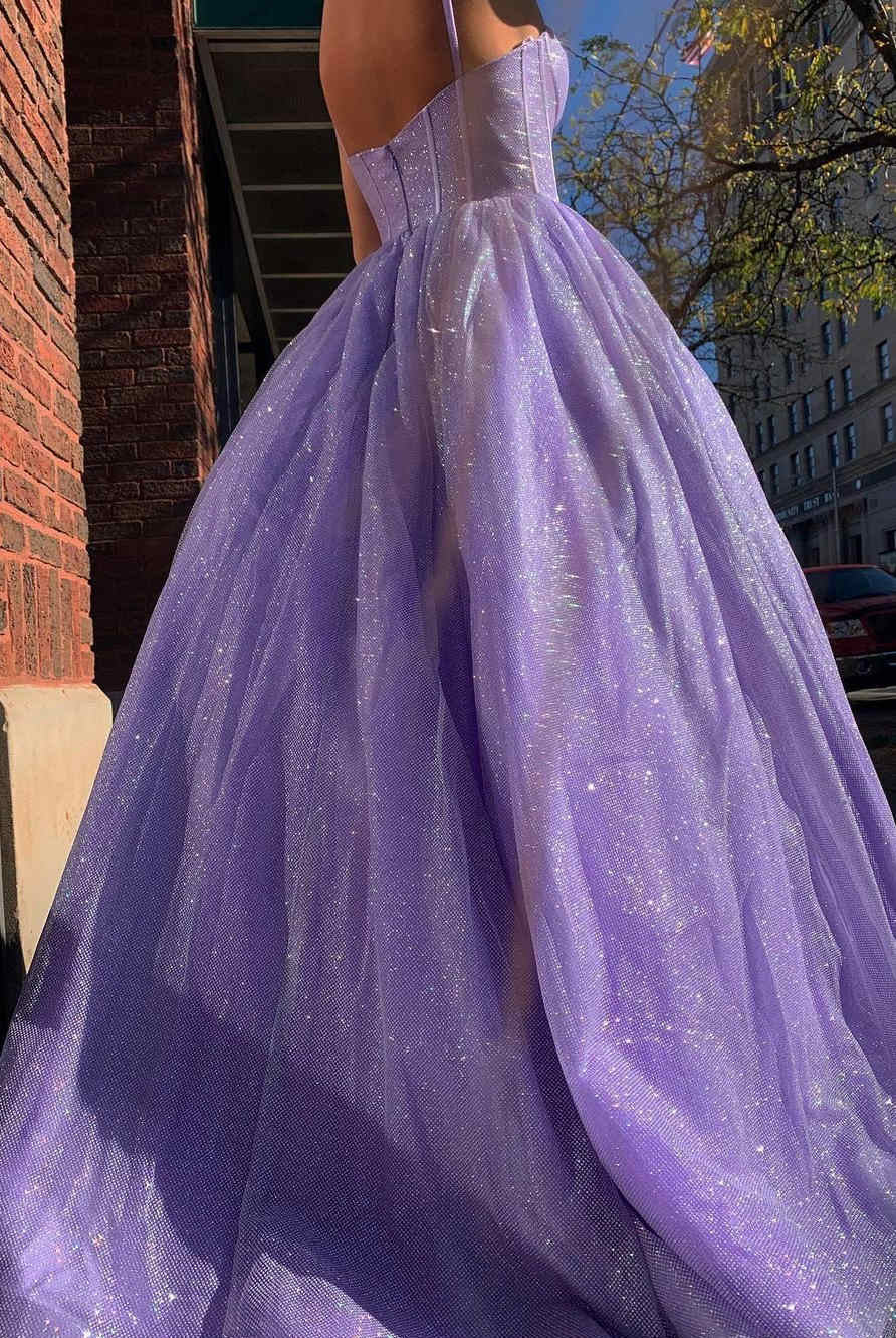 Justice | A - Line Lavender Straps Long Formal Dress - KissProm