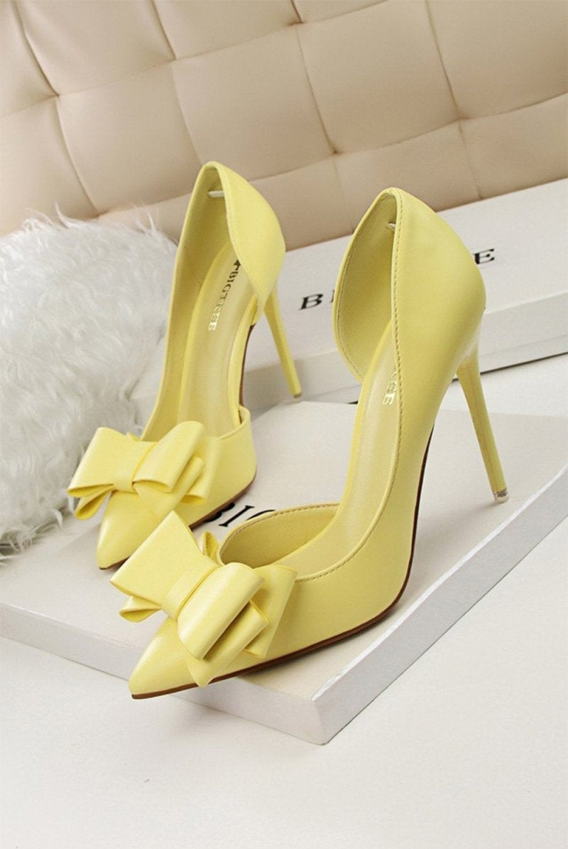 Sweet Bow Pointed Side Hollow High Heels - KissProm