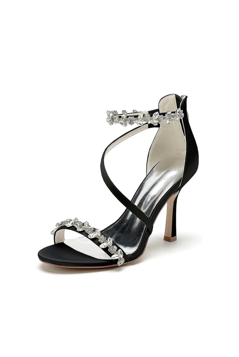 White Elegant High Heels with Crystal and Silver Accents