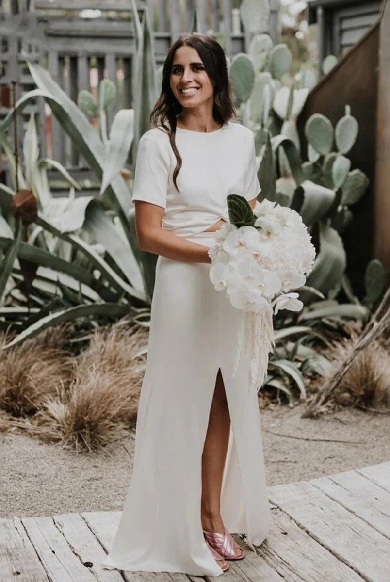 Sheath Engaged Noivas Wedding Dresses With Slit - KissProm