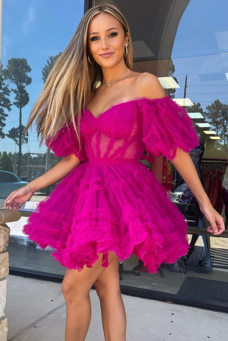 Naomi | A Line Off the Shoulder Tulle Homecoming Dress