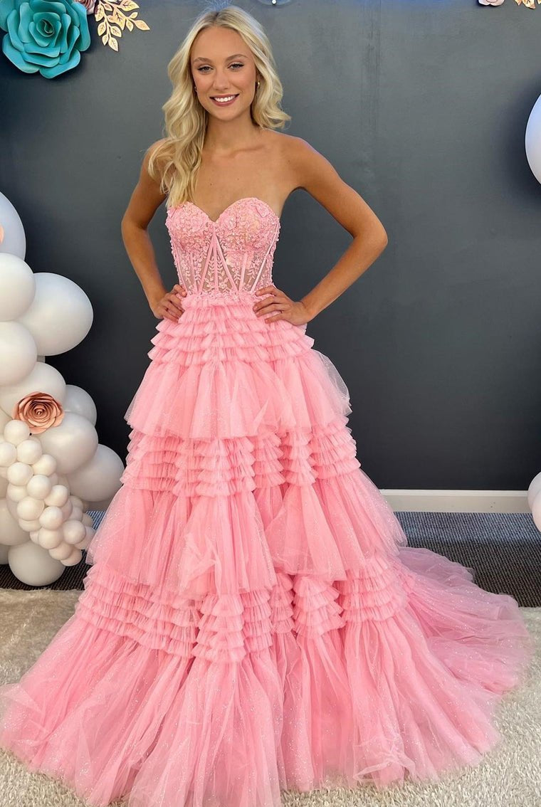 Adelyn |A-Line Sweetheart Tiered Long Tulle Prom Dress