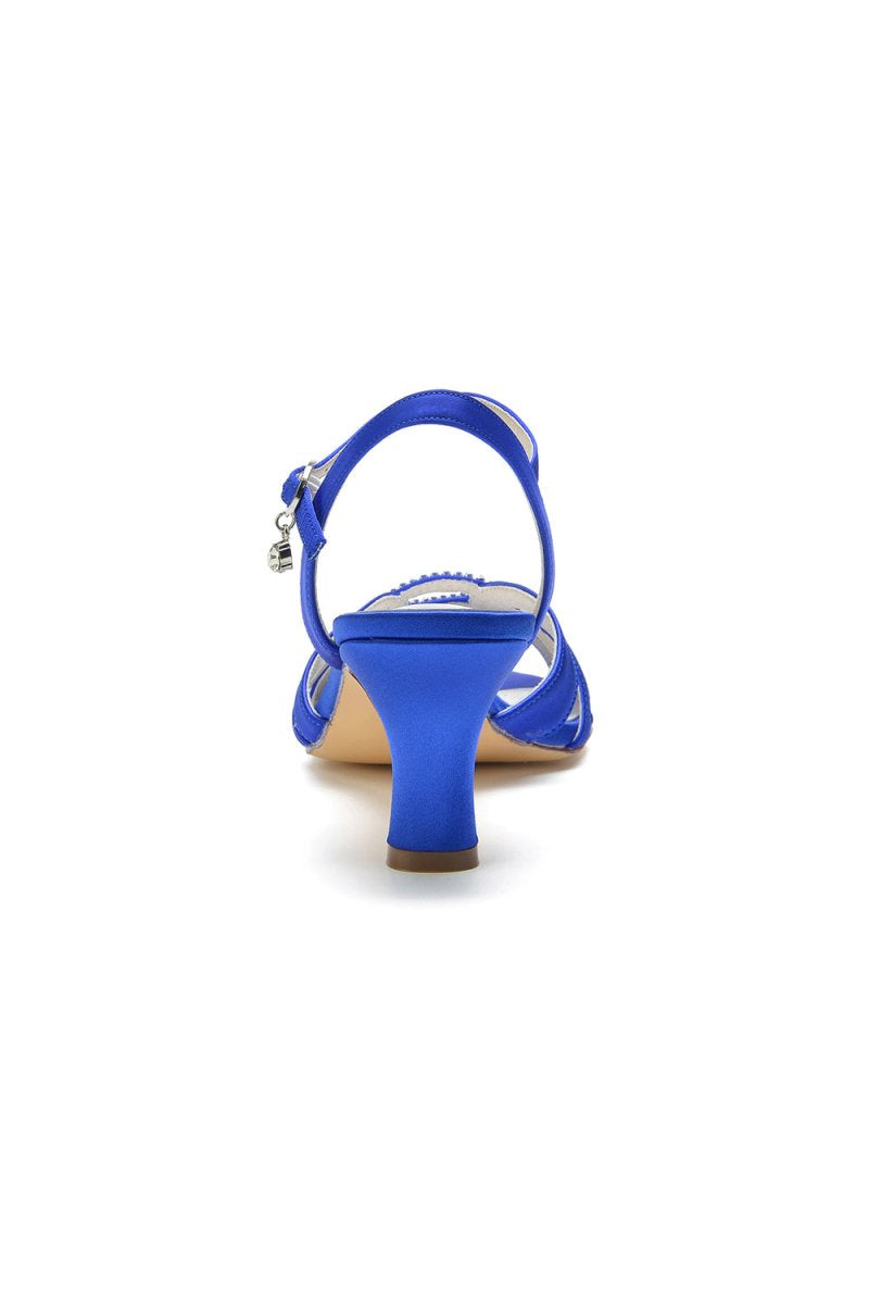 Elegant Royal Blue Satin Pump with Silver Buckle and Crystal Accent