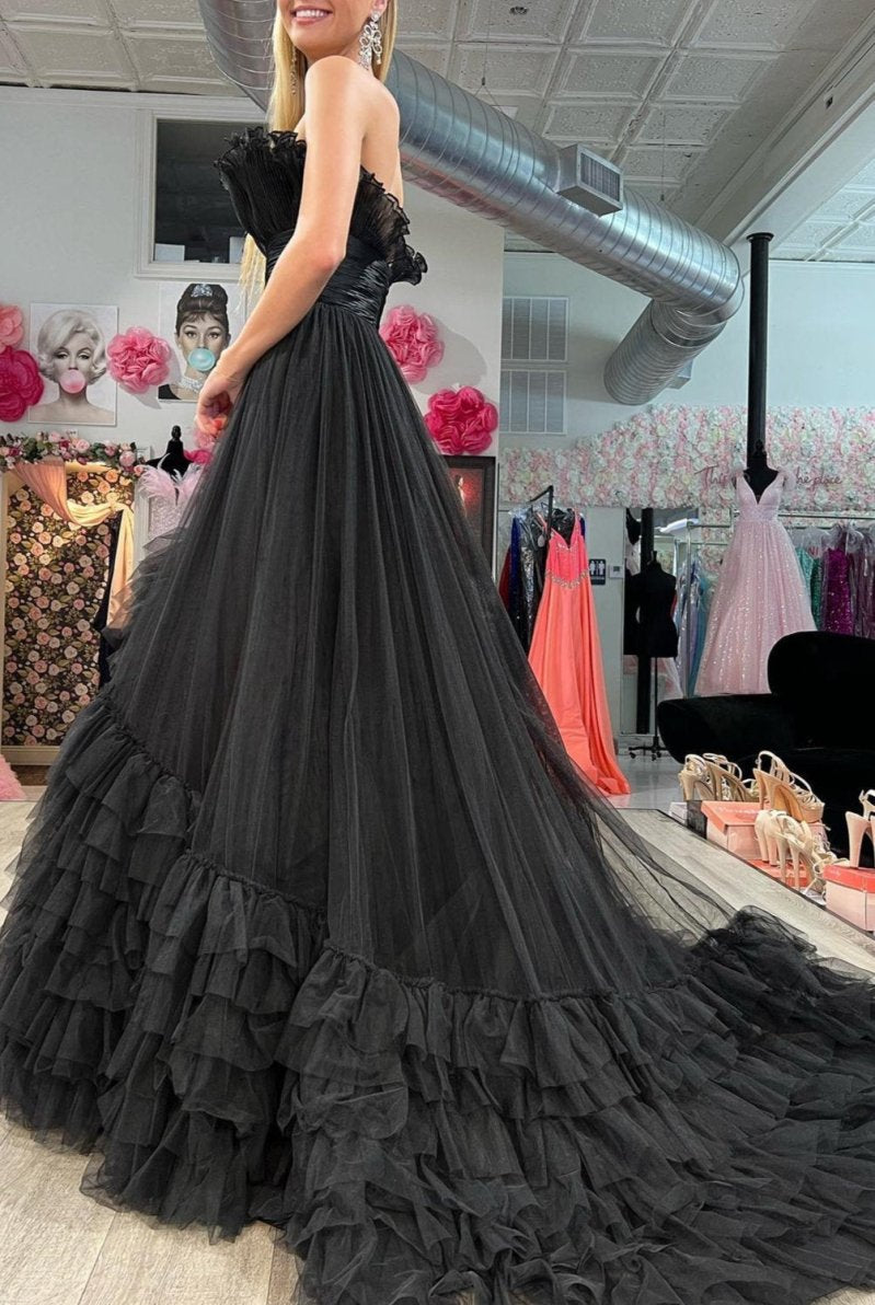 Alani |A-Line Strapless Pink Tiered Long Tulle Prom Dress