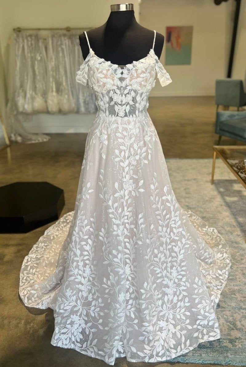 Ivory Cold-Shoulder Appliques A-Line Wedding Dress